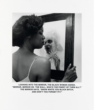 Carrie Mae Weems, Mirror, Mirror (From the Ain't Jokin' series), 1987, gelatin silver print on the printed text, 61 x 50.8 cm.