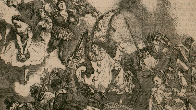 Fig. 45. Gustave Doré, Les oiseaux du carnaval, in: [Collection Jaquet] Dessinateurs et humoristes. p. 97, https://gallica.bnf.fr/ark:/12148/btv1b530788865/f1.item.r=reines%20mi-car%C3%AAme.